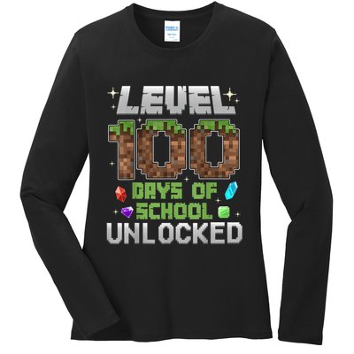 Level 100 Days Of School Unlock Gamer 100th Day Ladies Long Sleeve Shirt