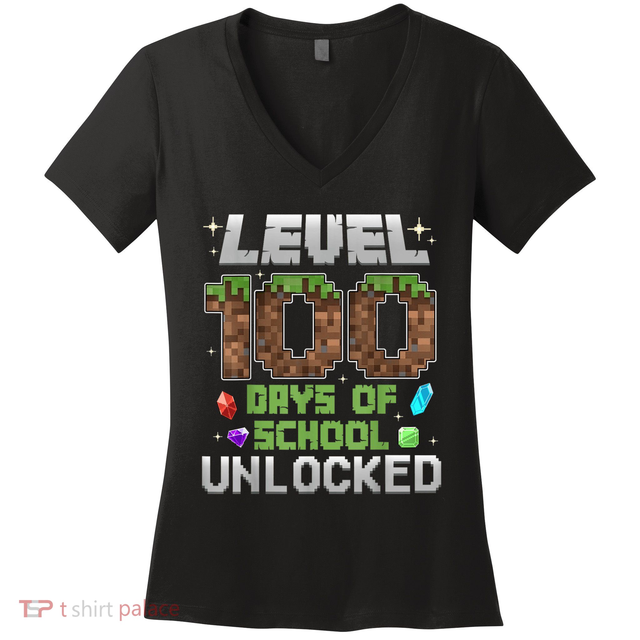 Level 100 Days Of School Unlock Gamer 100th Day Women's V-Neck T-Shirt
