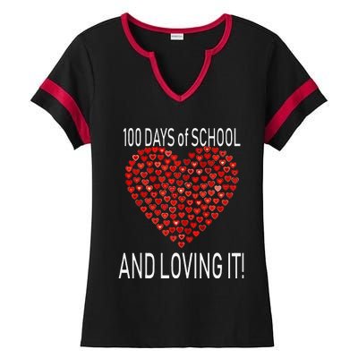 Loving 100 Days Of School Cute Heart Happy Gift Outfit Ladies Halftime Notch Neck Tee