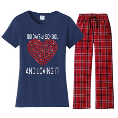 Loving 100 Days Of School Cute Heart Happy Gift Outfit Women's Flannel Pajama Set