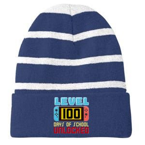 Level 100 Day Of School Unlocked Striped Beanie with Solid Band