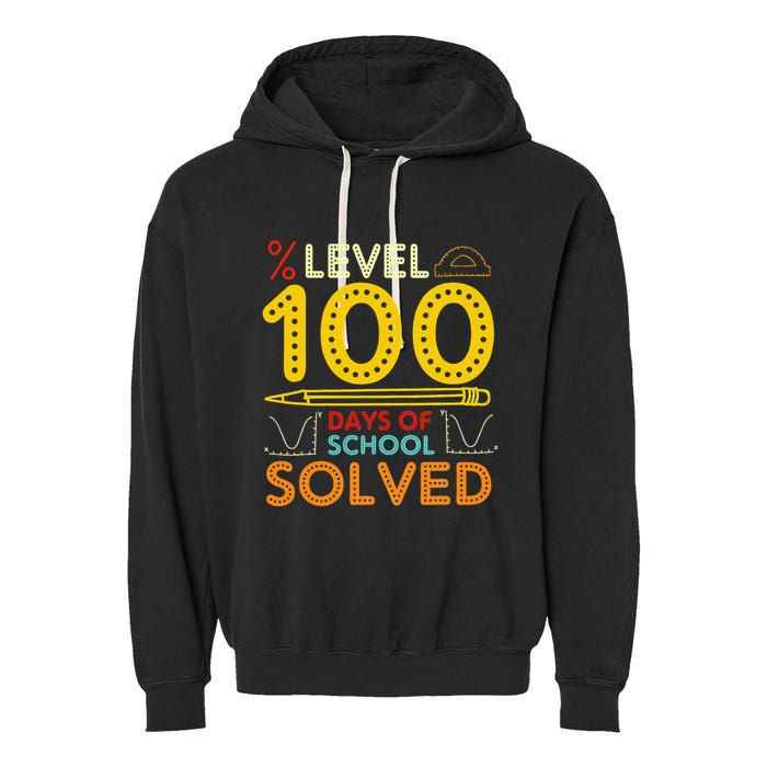 Level 100 Days Of School Solved Math Teacher Students Garment-Dyed Fleece Hoodie