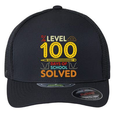 Level 100 Days Of School Solved Math Teacher Students Flexfit Unipanel Trucker Cap