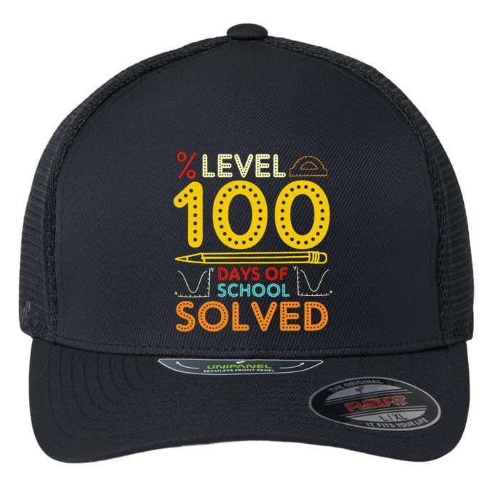 Level 100 Days Of School Solved Math Teacher Students Flexfit Unipanel Trucker Cap