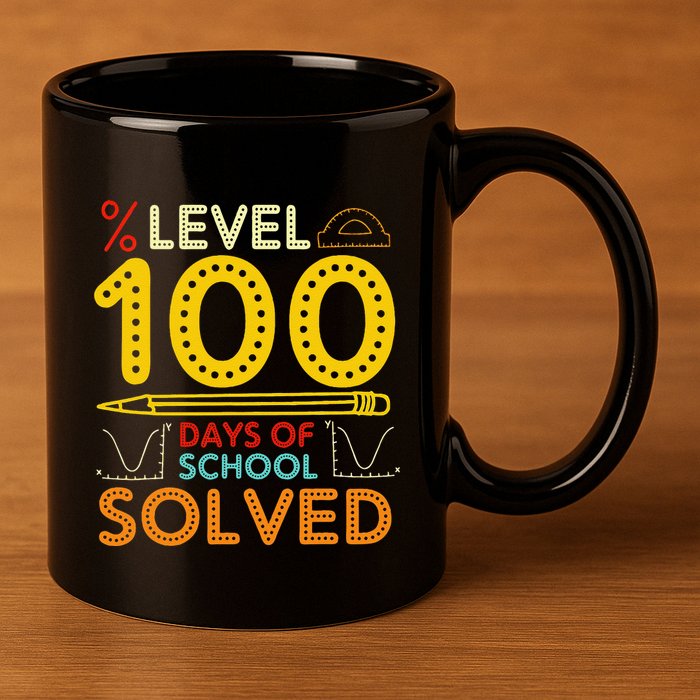 Level 100 Days Of School Solved Math Teacher Students 11oz C Handle Ceramic Mug