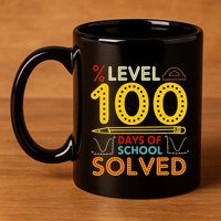 Level 100 Days Of School Solved Math Teacher Students 11oz C Handle Ceramic Mug