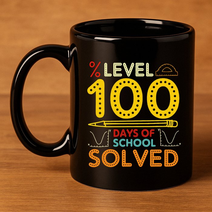 Level 100 Days Of School Solved Math Teacher Students 11oz C Handle Ceramic Mug