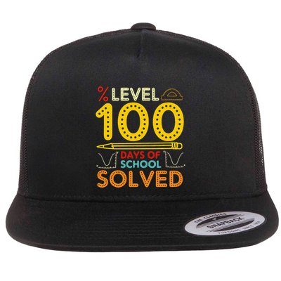 Level 100 Days Of School Solved Math Teacher Students Flat Bill Trucker Hat