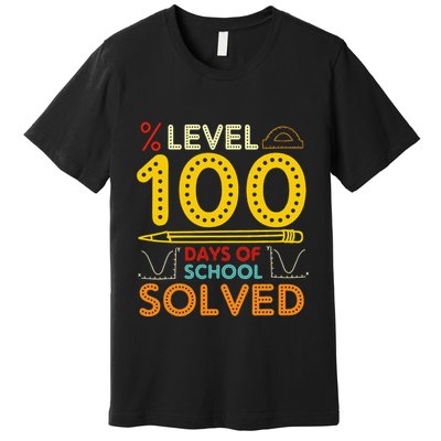 Level 100 Days Of School Solved Math Teacher Students Premium T-Shirt
