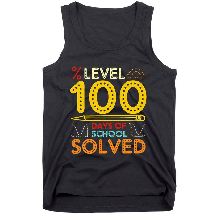 Level 100 Days Of School Solved Math Teacher Students Tank Top