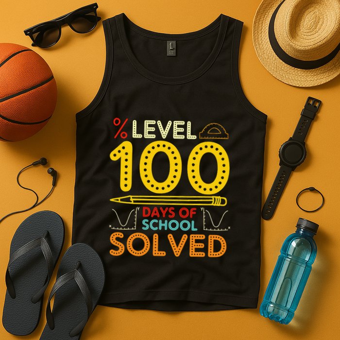 Level 100 Days Of School Solved Math Teacher Students Tank Top