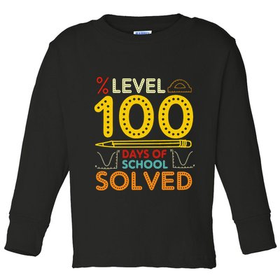 Level 100 Days Of School Solved Math Teacher Students Toddler Long Sleeve Shirt