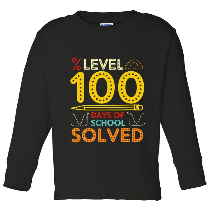 Level 100 Days Of School Solved Math Teacher Students Toddler Long Sleeve Shirt
