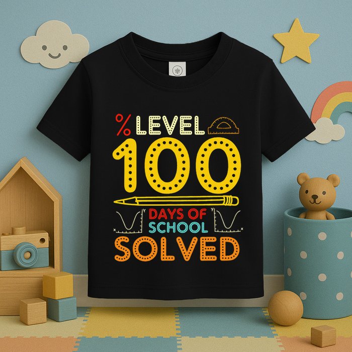 Level 100 Days Of School Solved Math Teacher Students Toddler T-Shirt