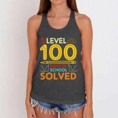 Level 100 Days Of School Solved Math Teacher Students Women's Knotted Racerback Tank