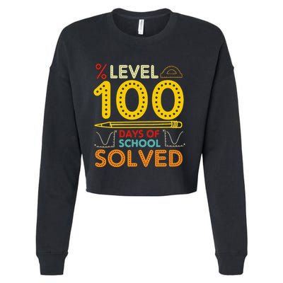 Level 100 Days Of School Solved Math Teacher Students Cropped Pullover Crew
