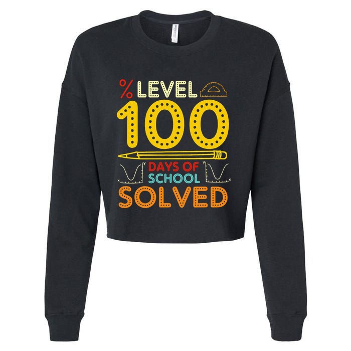 Level 100 Days Of School Solved Math Teacher Students Cropped Pullover Crew
