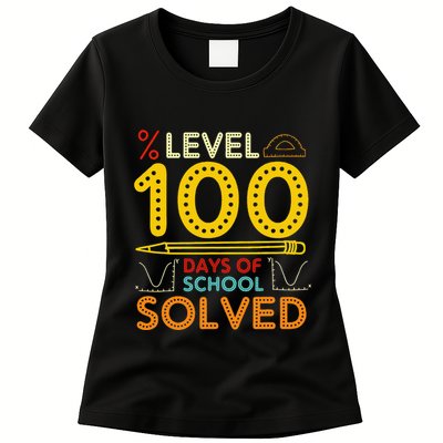 Level 100 Days Of School Solved Math Teacher Students Womens T-Shirt