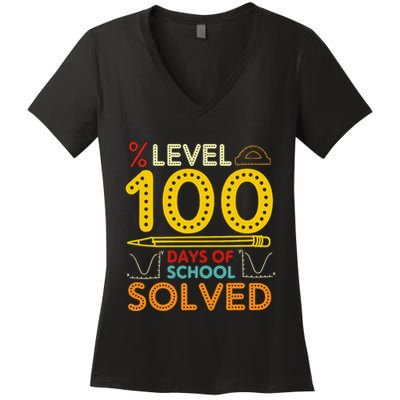 Level 100 Days Of School Solved Math Teacher Students Women's V-Neck T-Shirt