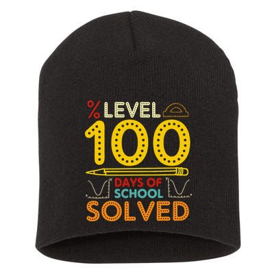 Level 100 Days Of School Solved Math Teacher Students Short Acrylic Beanie