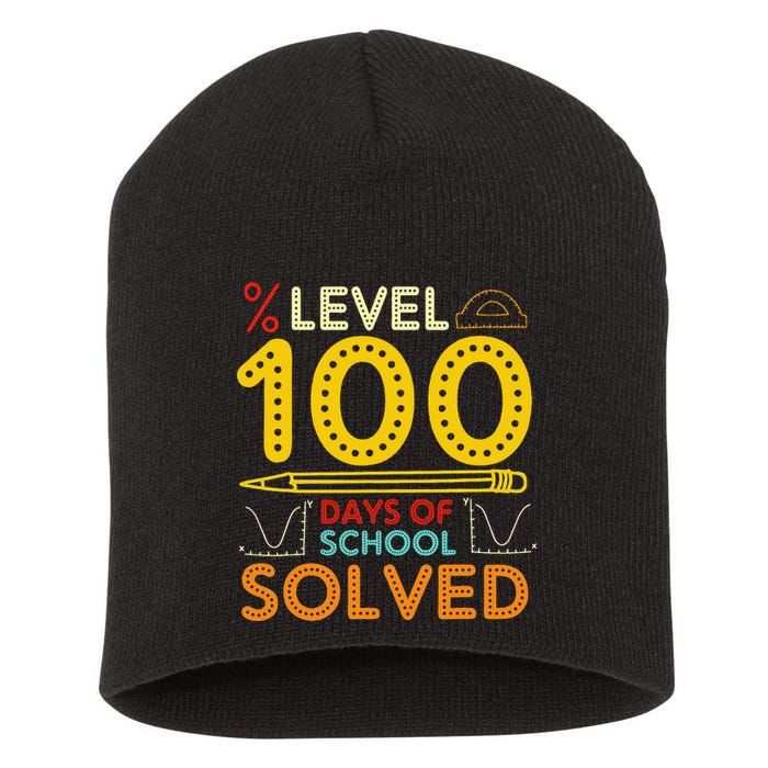 Level 100 Days Of School Solved Math Teacher Students Short Acrylic Beanie