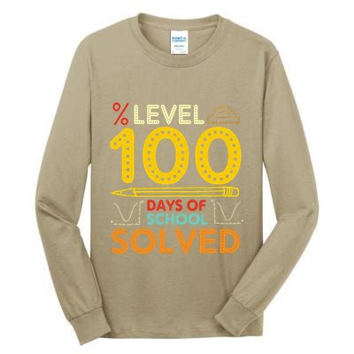 Level 100 Days Of School Solved Math Teacher Students Tall Long Sleeve T-Shirt