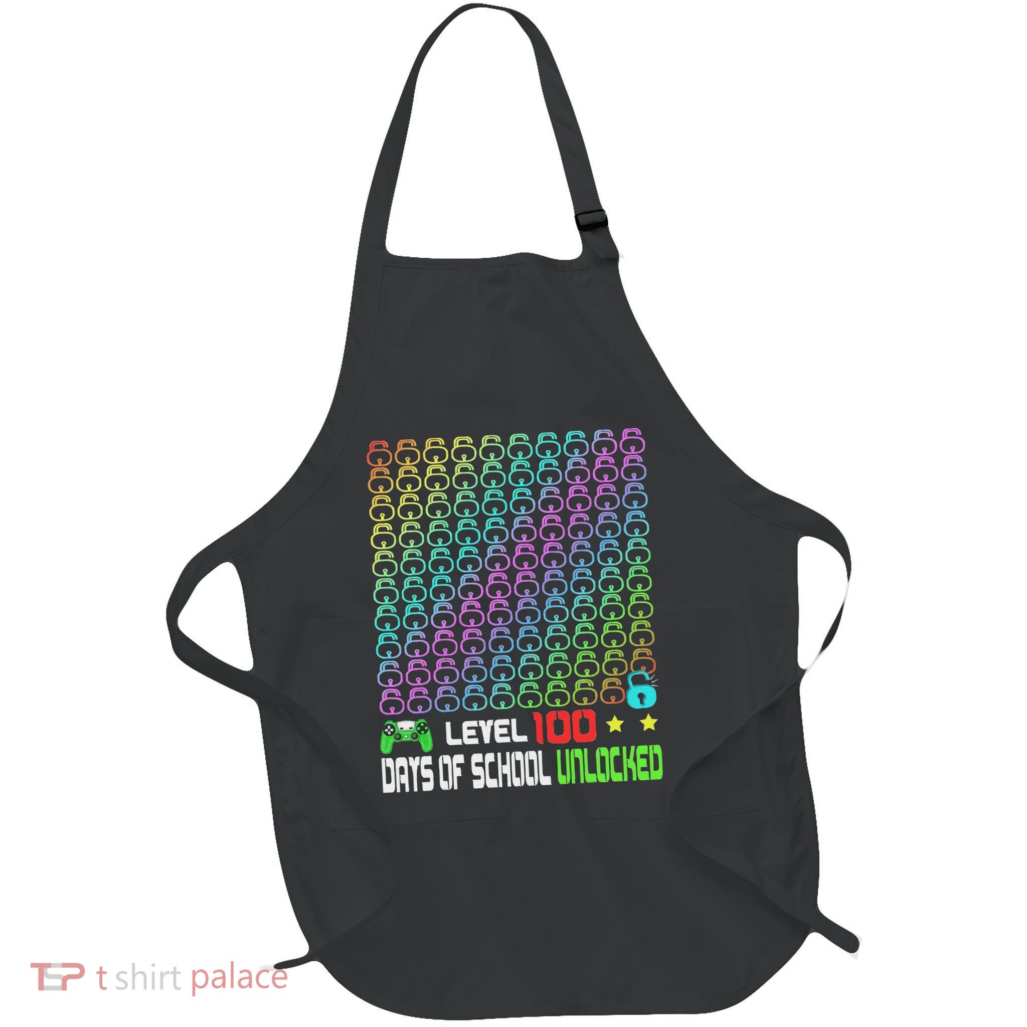 Level 100 Days Of School Unlocked Gamer Gaming Full-Length Apron With Pockets