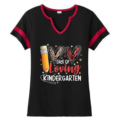 Loving 100 Days Of School Kindergarten Leopard Plaid Teacher Funny Gift Ladies Halftime Notch Neck Tee