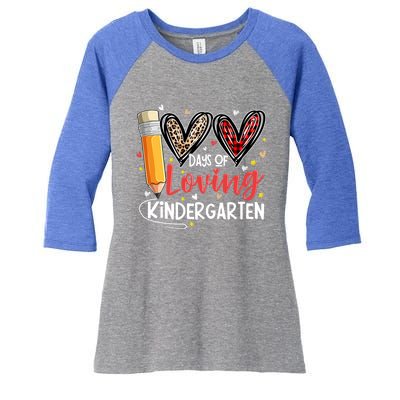 Loving 100 Days Of School Kindergarten Leopard Plaid Teacher Funny Gift Women's Tri-Blend 3/4-Sleeve Raglan Shirt