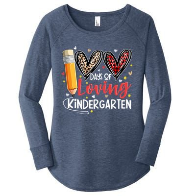 Loving 100 Days Of School Kindergarten Leopard Plaid Teacher Funny Gift Women's Perfect Tri Tunic Long Sleeve Shirt