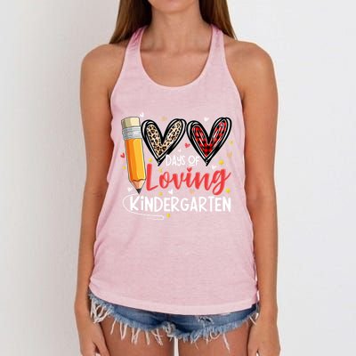 Loving 100 Days Of School Kindergarten Leopard Plaid Teacher Funny Gift Women's Knotted Racerback Tank