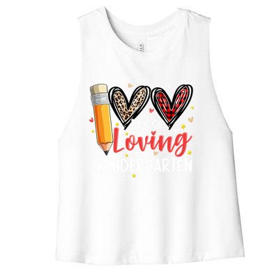 Loving 100 Days Of School Kindergarten Leopard Plaid Teacher Funny Gift Women's Racerback Cropped Tank