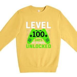 Level 100 Days Of School Unlocked Gamer Video Games Boys Premium Crewneck Sweatshirt