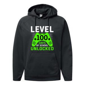 Level 100 Days Of School Unlocked Gamer Video Games Boys Performance Fleece Hoodie