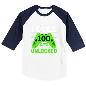 Level 100 Days Of School Unlocked Gamer Video Games Boys Baseball Sleeve Shirt