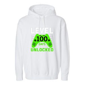 Level 100 Days Of School Unlocked Gamer Video Games Boys Garment-Dyed Fleece Hoodie