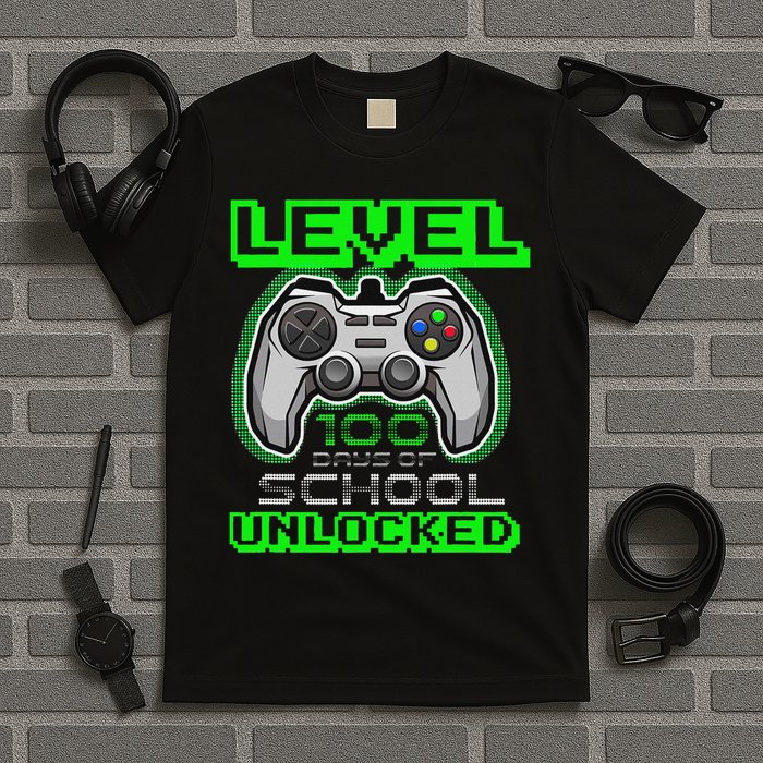 Level 100 Days Of School Unlocked Video Game T-Shirt