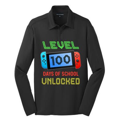 Level 100 Day Of School Unlocked Gaming Smarter Gamer Gift Silk Touch Performance Long Sleeve Polo