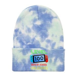 Level 100 Day Of School Unlocked Gaming Smarter Gamer Gift Tie Dye 12in Knit Beanie