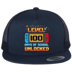 Level 100 Days Of School Unlocked Gamer Flat Bill Trucker Hat