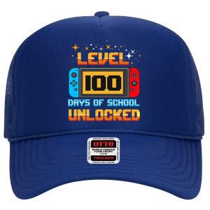 Level 100 Days Of School Unlocked Gamer High Crown Mesh Back Trucker Hat