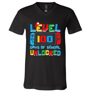 Level 100 Days Of School Unlocked Video Games V-Neck T-Shirt