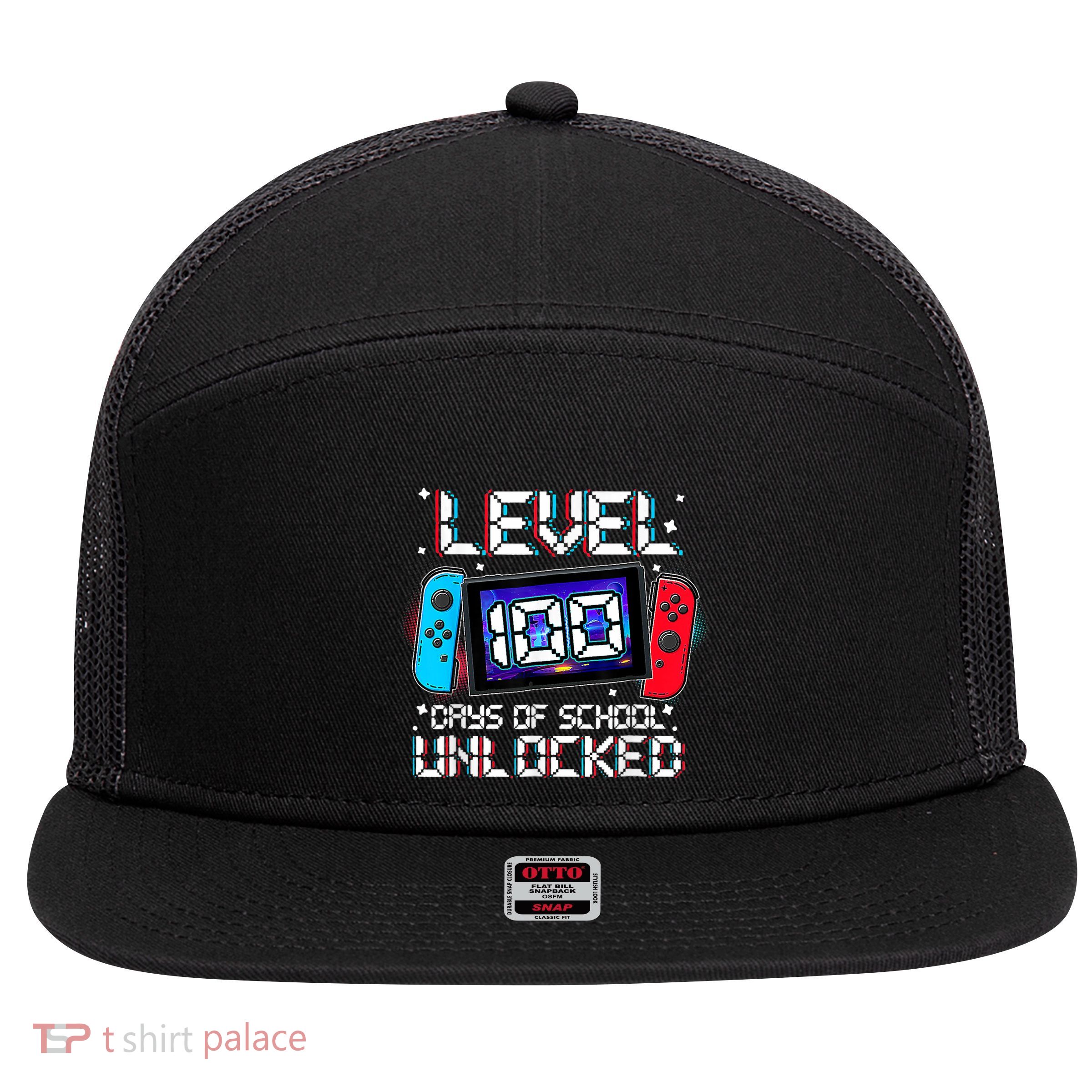 Level 100 Days Of School Unlocked Gamer Video Games 7 Panel Mesh Trucker Snapback Hat