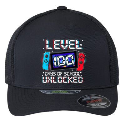 Level 100 Days Of School Unlocked Gamer Video Games Flexfit Unipanel Trucker Cap