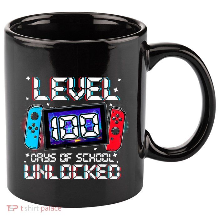 Level 100 Days Of School Unlocked Gamer Video Games 11oz C Handle Ceramic Mug