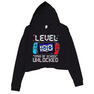 Level 100 Days Of School Unlocked Gamer Video Games Crop Fleece Hoodie