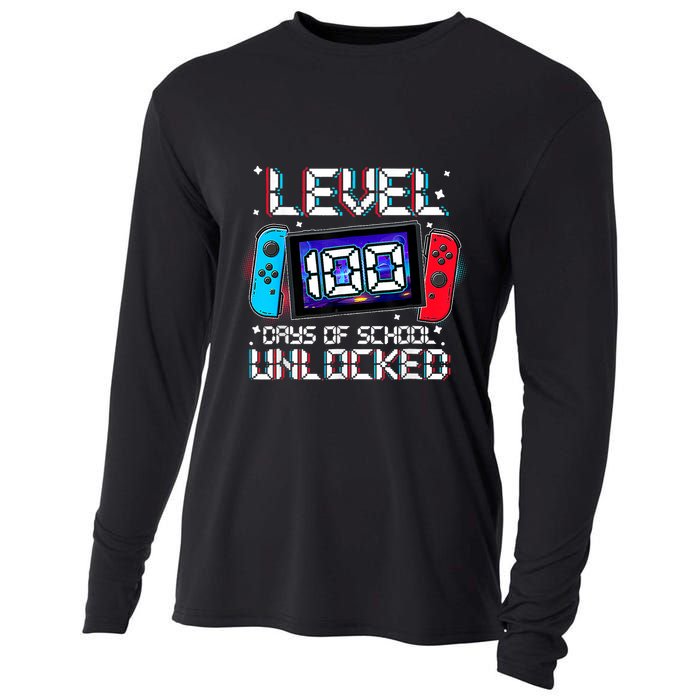 Level 100 Days Of School Unlocked Gamer Video Games Cooling Performance Long Sleeve Crew