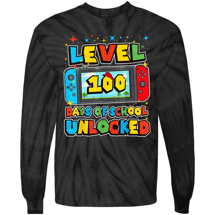 Level 100 Days Of School Unlocked Boy S Gamer Video Games Tie-Dye Long Sleeve Shirt