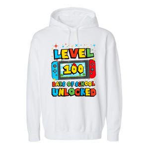 Level 100 Days Of School Unlocked Boy S Gamer Video Games Garment-Dyed Fleece Hoodie