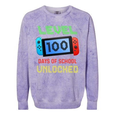 Level 100 Day Of School Unlocked Gaming Smarter Gamer Gift Colorblast Crewneck Sweatshirt